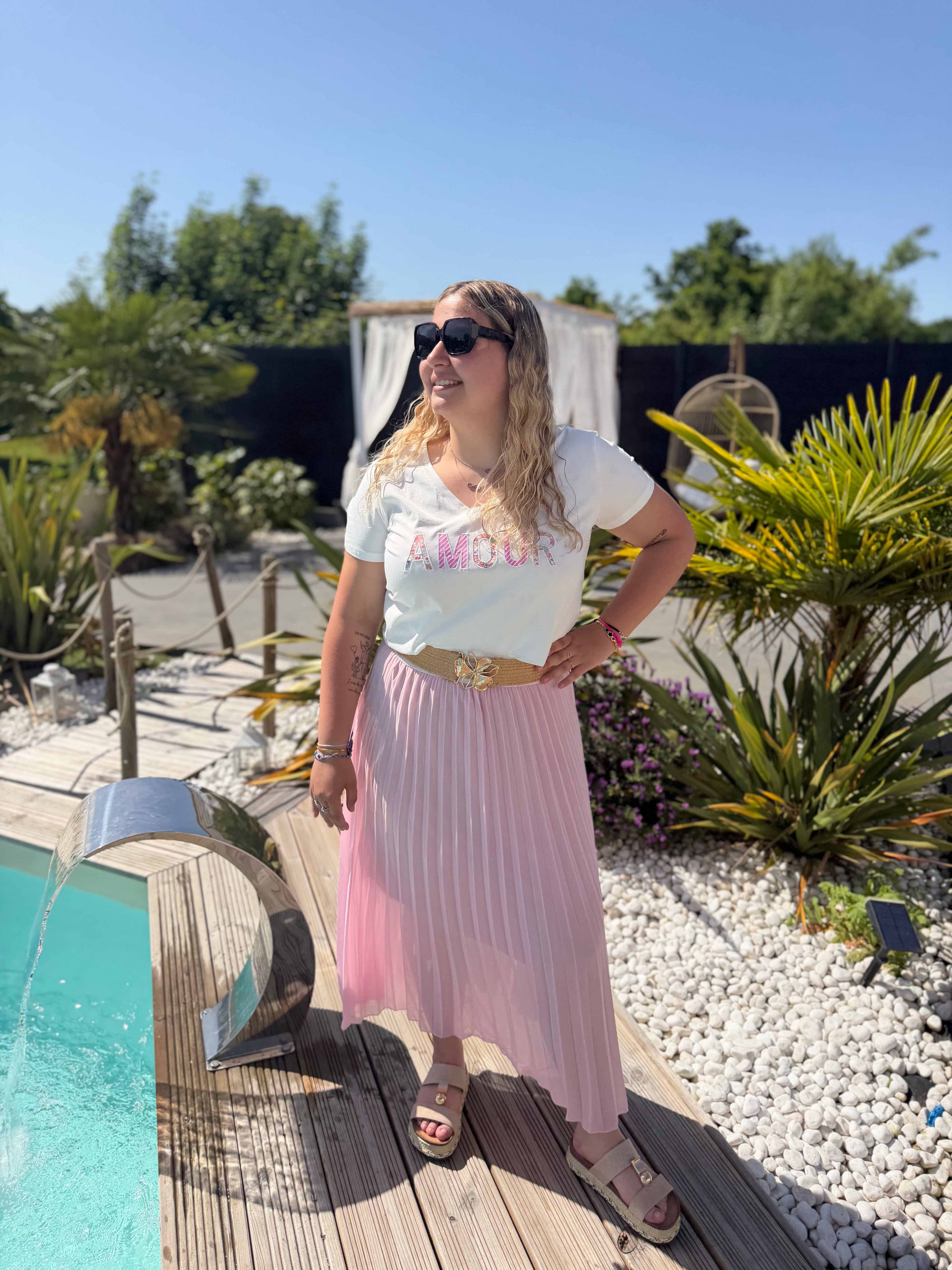 Jupe plissée Bella rose
