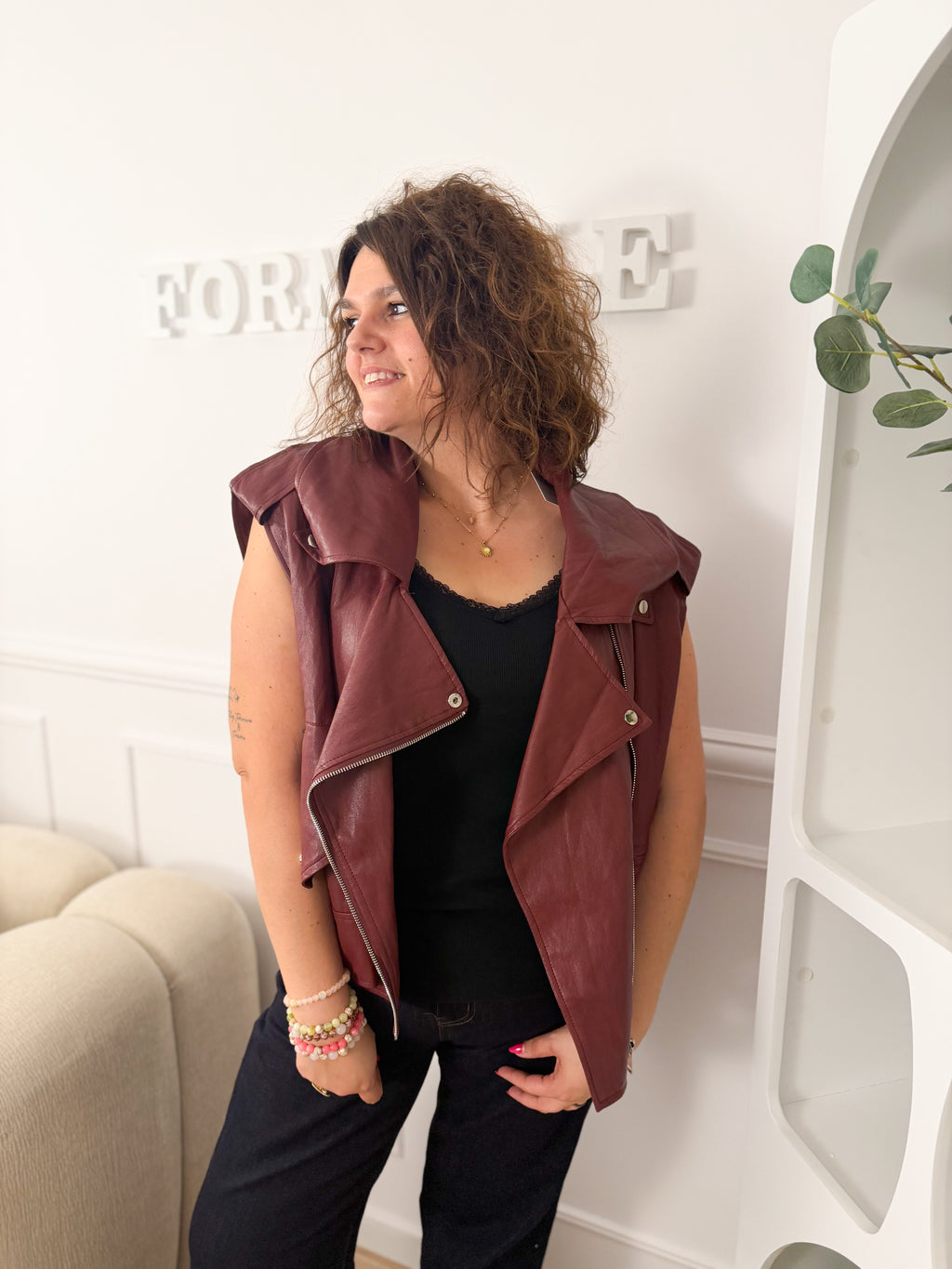 Veste sans manches similicuir
